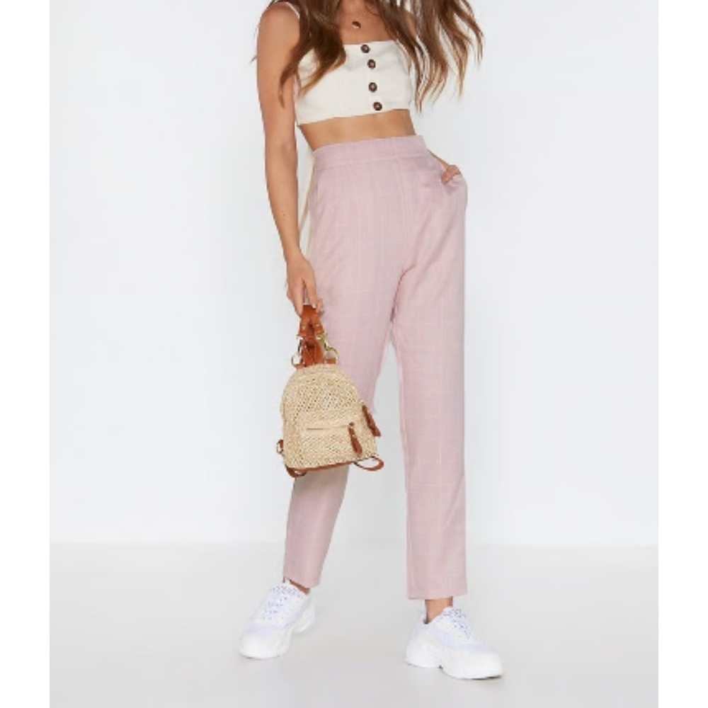 High waisted Pink Plaid Nasty Gal Pants